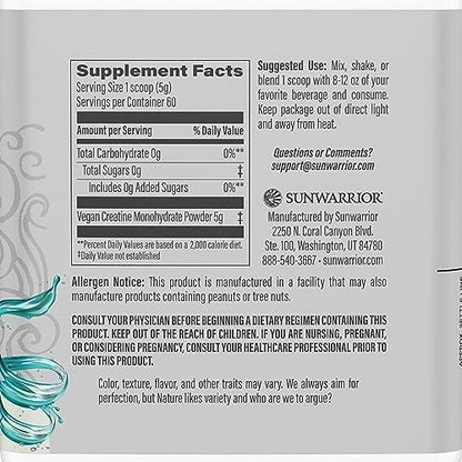 Sunwarrior micronized creatine powder nutritional label details