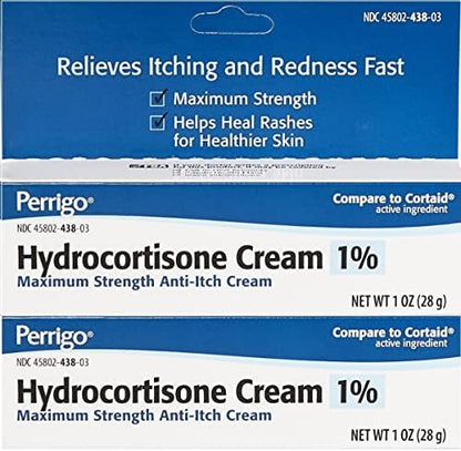 Perrigo Hydrocortisone Cream 1 percent front tube view for itch relief