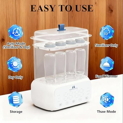 MammyBunny 3-in-1 sterilizer with baby bottles and accessories inside