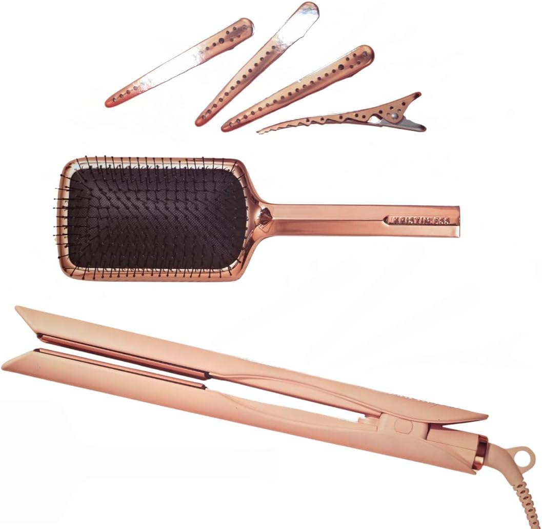 Kristin Ess 3 in 1 Ceramic Hair Straightener Styling Gift Set with brush and clips