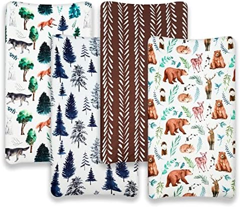 Cartoon fox and bear patterns on the breathable diaper changing surface