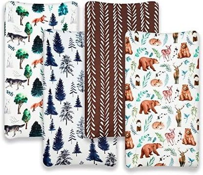 Cartoon fox and bear patterns on the breathable diaper changing surface
