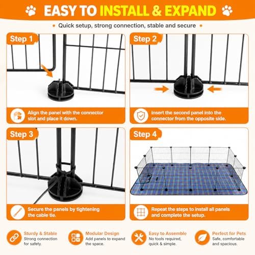 FHTONGE Large Guinea Pig Cage Habitat with 2 Pcs Waterproof Bedding, 8Sq Ft Guinea Pig Playpen with Mat, Metal Small Animal Playpen with Mat for Hamster Hedgehog Dwarf Rabbit (12 x Cage Panels) - Image 7