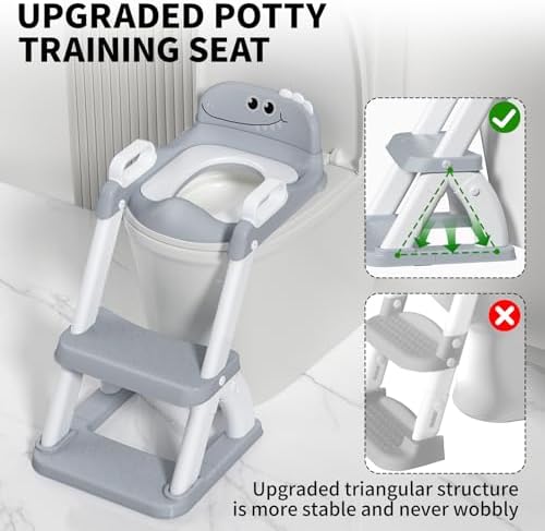 AJVV toddler toilet seat showing the stable triangular structure setup