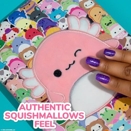 Close up of 3D plush Archie the Axolotl on Squishmallows journal cover