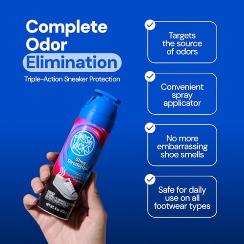 Shoe freshener spray being applied to the interior of a gym sneaker.