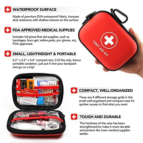 Small red first aid box for car glove compartment and home office medicine storage