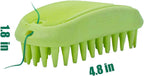 Close up view of the fifty five soft silicone nodes on the green zoopolr dog bath brush.