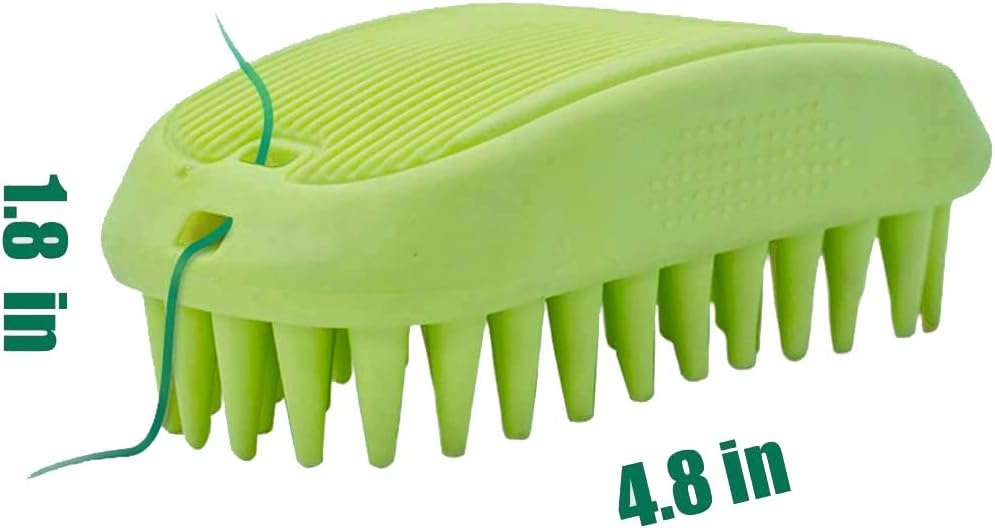 Close up view of the fifty five soft silicone nodes on the green zoopolr dog bath brush.