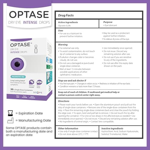 Individual preservative free eye drop vials for moderate dry eye relief.
