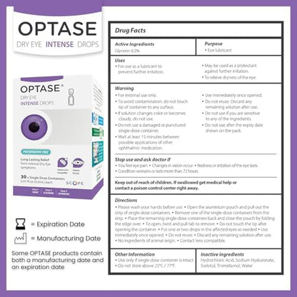 Individual preservative free eye drop vials for moderate dry eye relief.