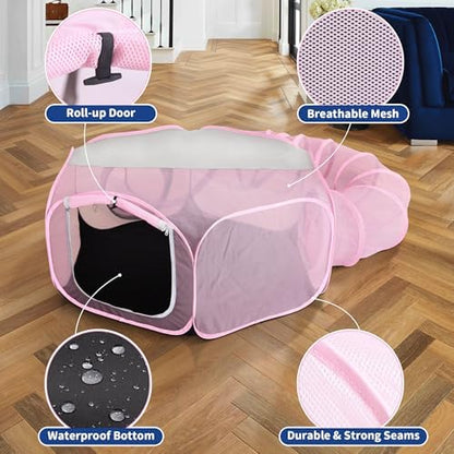 Foldable Cat Tunnel Playpen - Detachable Indoor/Outdoor Pet Enclosure with Storage Bag | Portable Cat Tent & Play Tunnel - Image 3