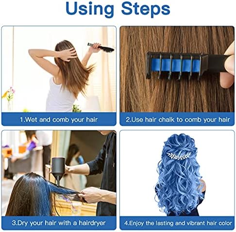 Step by step instructions for setting fluorescent blue hair chalk on kids hair