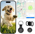 Waterproof pet tracking device attached to a dog collar during outdoor activities.