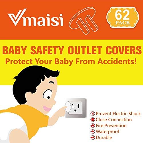 Close up of white Vmaisi electrical outlet safety plug protectors