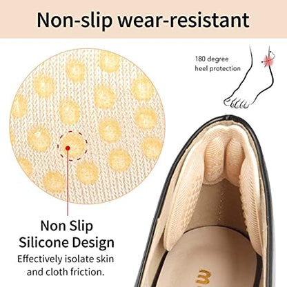 Self-adhesive heel grips for shoes that are too big installed in a high heel.