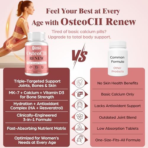 Joint Supplements for Women OsteoCII Renew Triple Strength – Advanced Joint, Bone & Skin Formula – Collagen, Glucosamine, Chondroitin, Calcium, MK-7, Vitamin D3, Hyaluronic Acid, 180 Tablets - Image 7