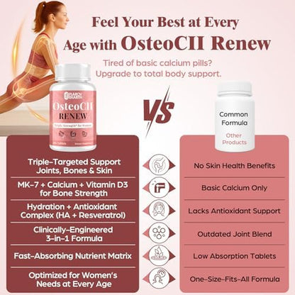 Joint Supplements for Women OsteoCII Renew Triple Strength – Advanced Joint, Bone & Skin Formula – Collagen, Glucosamine, Chondroitin, Calcium, MK-7, Vitamin D3, Hyaluronic Acid, 180 Tablets - Image 7