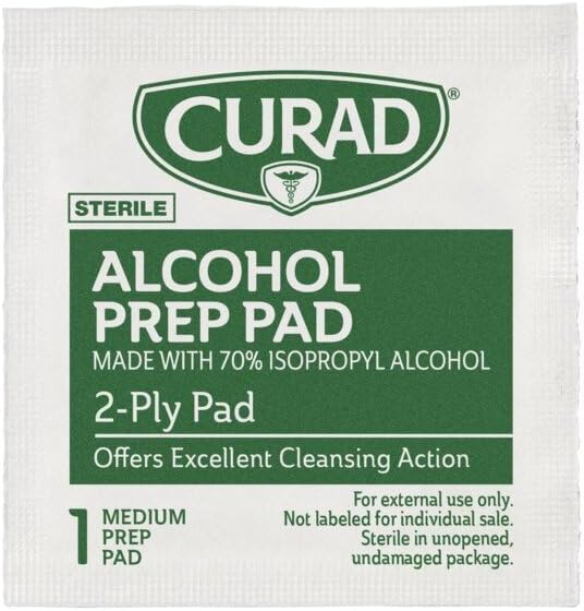 Individually wrapped 70 percent isopropyl alcohol swabs for skin prep.
