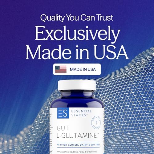 Essential Stacks L-Glutamine dietary supplement bottle label details