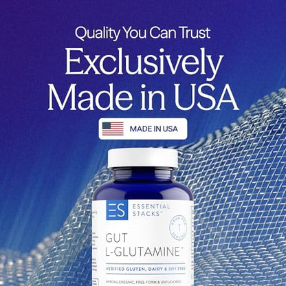 Essential Stacks L-Glutamine dietary supplement bottle label details