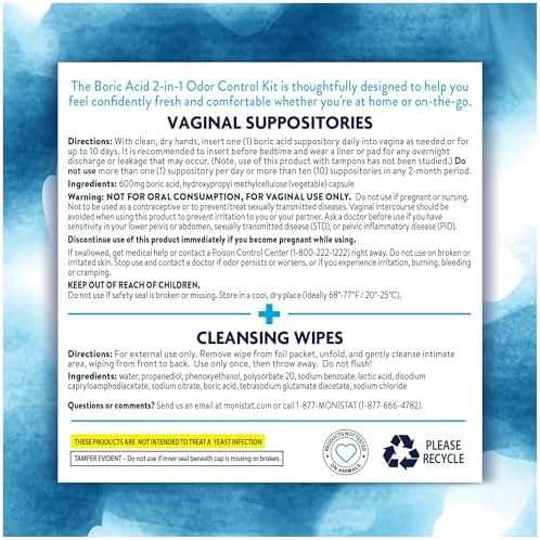 Monistat fragrance free boric acid suppositories for natural pH maintenance and health