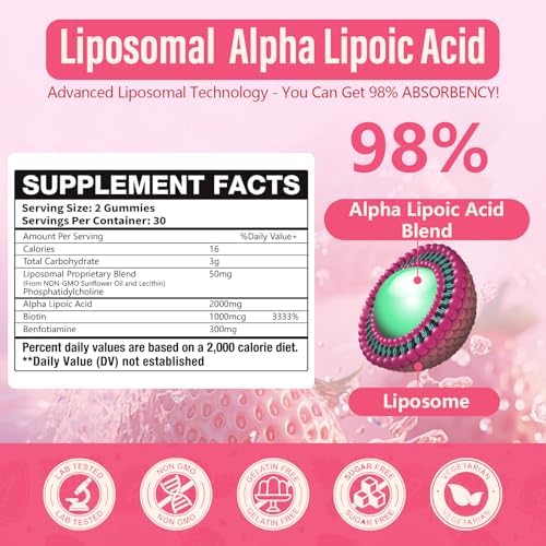 Oakevlp high potency liposomal alpha lipoic acid complex supplement facts label displaying biotin and benfotiamine values