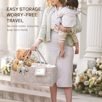 Gemii diaper caddy packed with various baby essentials