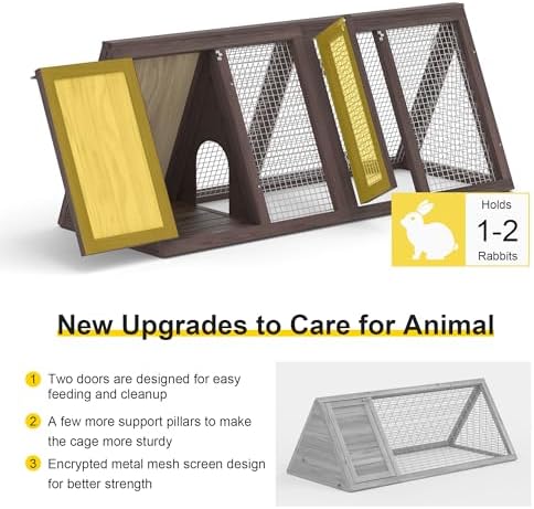 Outdoor Chicken Coop Wooden A-Frame Small Animal Coop Rabbit House Quail Cages with Outdoor Runs & Ventilated Wire Fence Suitable for Garden Backyard Farms 47 x 18 x 19.5 in (Brown) - Image 4