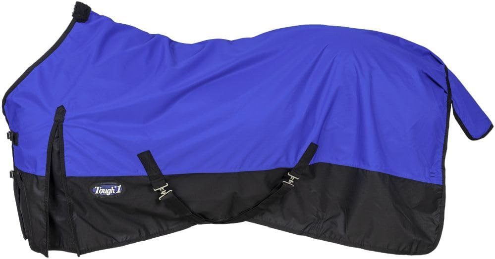 Tough 1 600 Denier Waterproof Horse Sheet front view showing double buckle closure and royal blue nylon material.