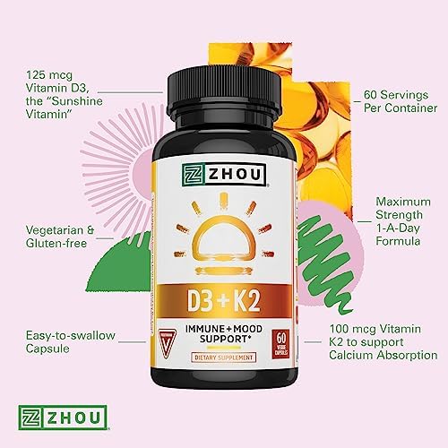 Zhou Nutrition Vitamin D3 and K2 bottle side profile