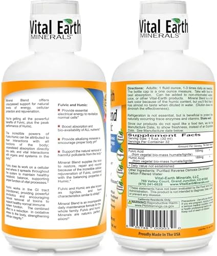 Vital Earth Minerals liquid trace supplement bottle showing ingredient and nutritional information label