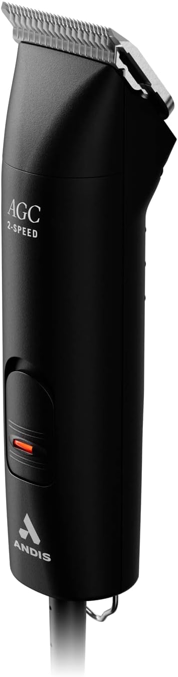 Side angle view highlighting the ergonomic grip of the cool running professional animal clipper.