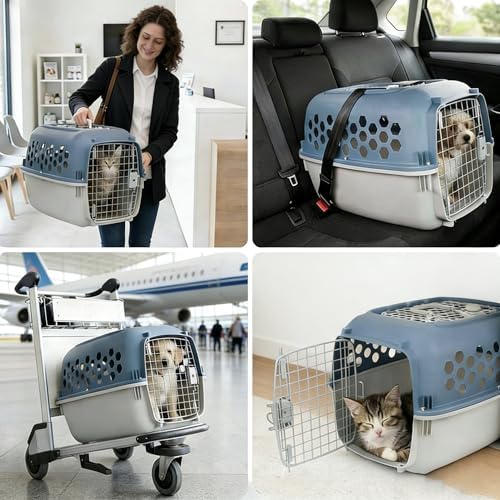 Steel wire front door detailing on the 24 inch dog and cat carrier