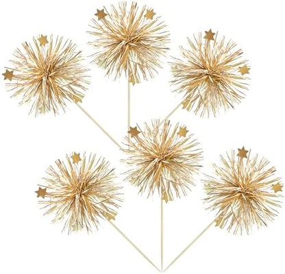 Close up of sparkling foil paper details on dessert toothpicks