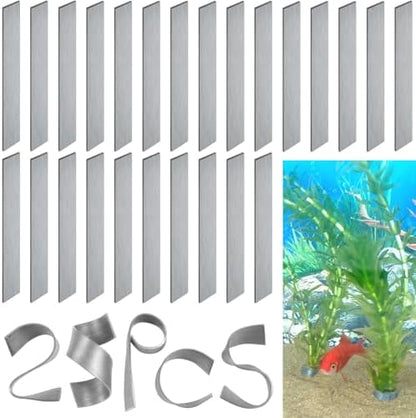 Flexible metal plant anchors for live aquarium plants being bent around stems