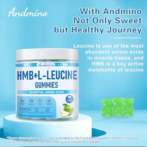 Andmino HMB and L-Leucine Gummies 120 count bottle size comparison