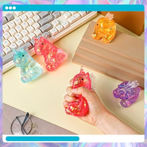 Meooeck unicorn stress relief toys being squeezed for anxiety relief