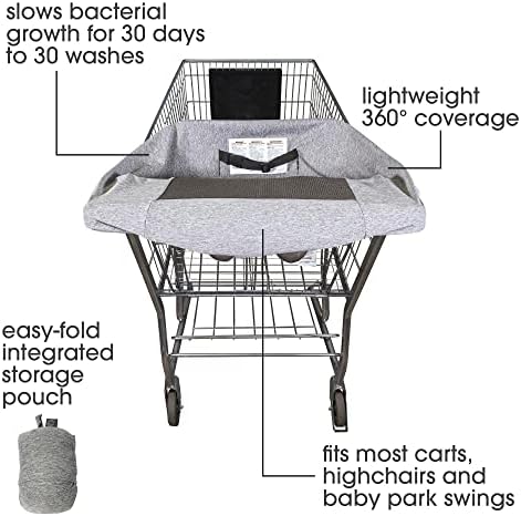 Boppy antibacterial baby cart cover stretched over a wide shopping trolley seat