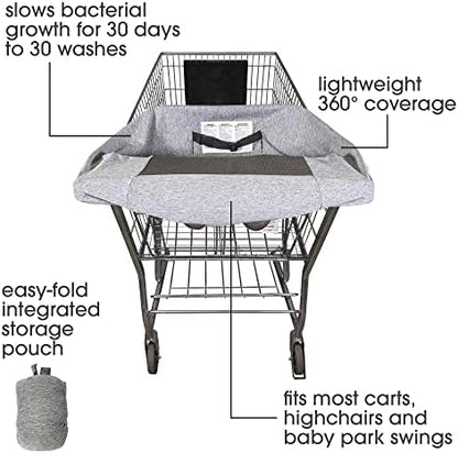 Boppy antibacterial baby cart cover stretched over a wide shopping trolley seat