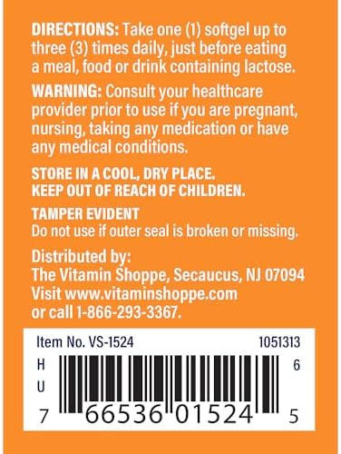 USA imported lactase enzyme softgels by The Vitamin Shoppe for lactose intolerance relief