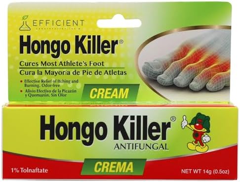 Hongo Killer 0.5 ounce tube showing 1 percent Tolnaftate active ingredient.