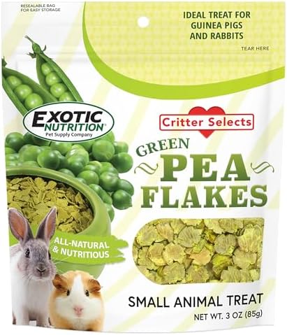 All natural flattened green pea treats for small animals scattered on a surface
