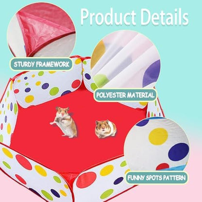 Small Animal Playpen, Portable Guinea Pig Playpen Pet Cage Tent, Waterproof Pop-up Open Pet Tent Metal Wire Yard Fence for Hamster Indoor Outdoor Exercise (Red) - Image 4