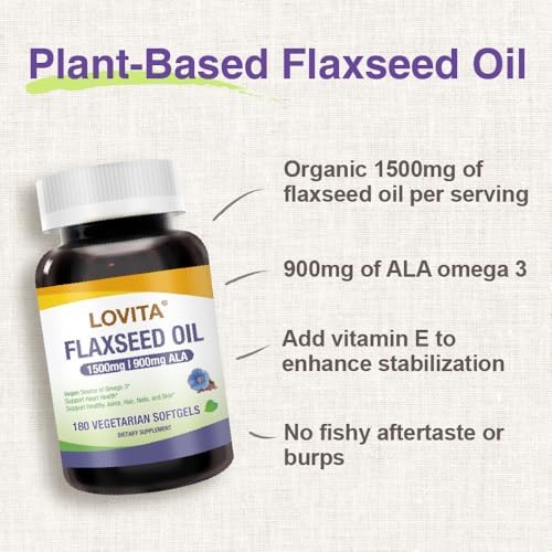 Lovita flaxseed oil bottle showing nutrition facts label