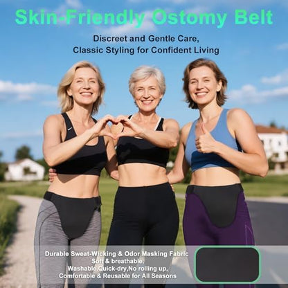 HJKEMI adjustable ostomy belt showcasing the flip-out pouch opening