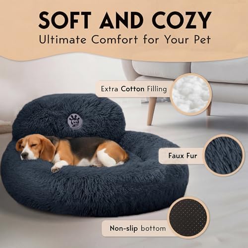 PetJett Calming Dog Bed Medium Size Dog - 30'' Donut Bed, Washable Dog Bed, Anti-Slip & Super Soft Fluffy Plush Round Dog Bed, Anti-Anxiety Premium Comfort Pet Bed, Fits Dogs Upto 45 lbs - Dark Grey - Image 4