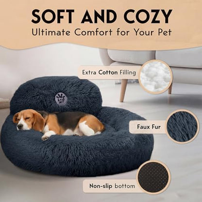 PetJett Calming Dog Bed Medium Size Dog - 30'' Donut Bed, Washable Dog Bed, Anti-Slip & Super Soft Fluffy Plush Round Dog Bed, Anti-Anxiety Premium Comfort Pet Bed, Fits Dogs Upto 45 lbs - Dark Grey - Image 4