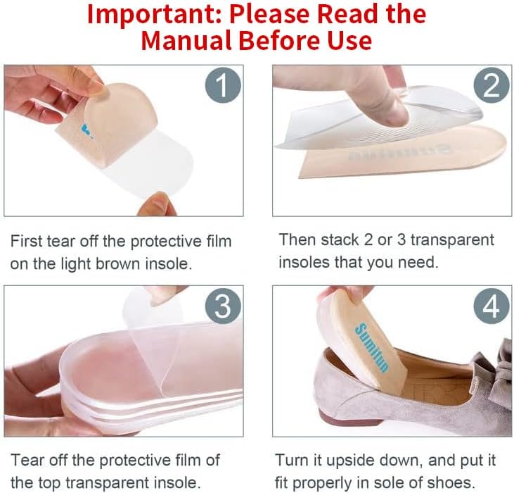 Sumifun heel wedge inserts package showing four stackable layers for heel pain relief.