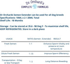 Professional dog breeder supplies showing Dr. Orchard's liquid extender packaging